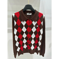 批发复古菱格POLO领红色拼接毛针织衫女 2026新款 高级感 深圳南油 