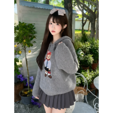 批发灰色<b class='q'>小熊</b>连帽套头针织毛衣女秋季秋冬季加厚小个子宽松慵懒风<b class='q'>卫衣</b>