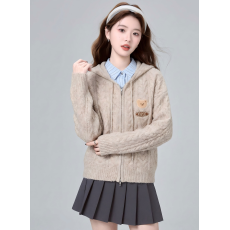 批发<b class='q'>小熊</b>连帽针织毛衣外套女春秋秋冬加厚慵懒风外穿拉链开衫<b class='q'>卫衣</b>上衣