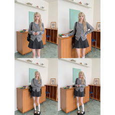批发灰色假两件长袖针织衫女春秋小个子修身内搭毛衣开衫<b class='q'>外套</b>上衣早秋