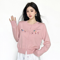 批发实拍长袖薄款毛衣+高腰半身裙花刺绣针织开衫女秋圆领可爱两件套