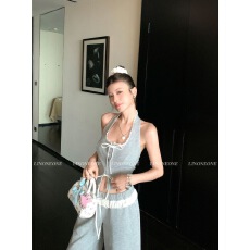 批发韩系设计感蝴蝶结挂脖背心花边拼接女夏慵懒风小个子绝美夏季chic