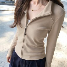 批发德绒半高领双拉链<b class='q'>开衫</b>女秋冬新款保暖收腰显瘦打底衫休闲长袖上衣