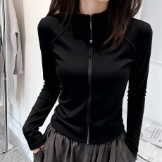批发德绒双拉链立领<b class='q'>开衫</b>女秋冬新款双面保暖修身显瘦内搭长袖通勤上衣