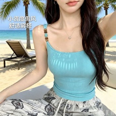 批发韩系串珠吊带背心T恤女<b class='q'>夏</b>季新款修身显瘦设计感小众简约百搭上衣