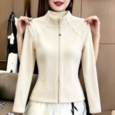 批发德绒法式优雅高贵网红爆款<b class='q'>秋</b>冬双拉链半高领长袖卫衣外套打底女士