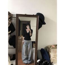 批发撞色假两件V领中袖<b class='q'>T</b><b class='q'>恤</b>女2026秋季新款美式复古减龄遮肚子显瘦上衣
