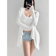批发韩系不规则下摆黑色防晒开衫女<b class='q'>夏</b>季外搭中长款百搭辣妹薄款上衣女