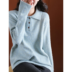 批发小耳女装~含羊毛秋冬绒毛纱针织<b class='q'>衫</b>女套头老钱翻领毛衣打底<b class='q'>衫</b>宽松