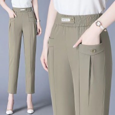 批发<b class='q'>哈伦裤</b>女2026夏季新款高腰宽松显瘦薄款休闲九分烟管妈妈裤子