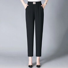 批发女夏新款高腰休闲薄款宽松<b class='q'>哈伦裤</b>高腰休闲显瘦九分裤