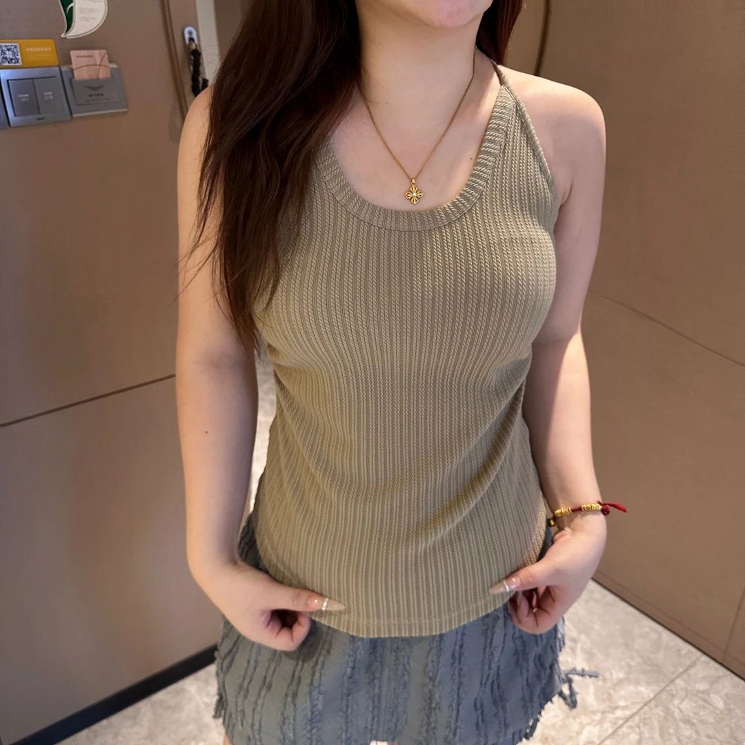 RY7930# 大码女装挂脖u领无袖叠穿打底吊带背心夏季胖mm显瘦内搭外穿上衣