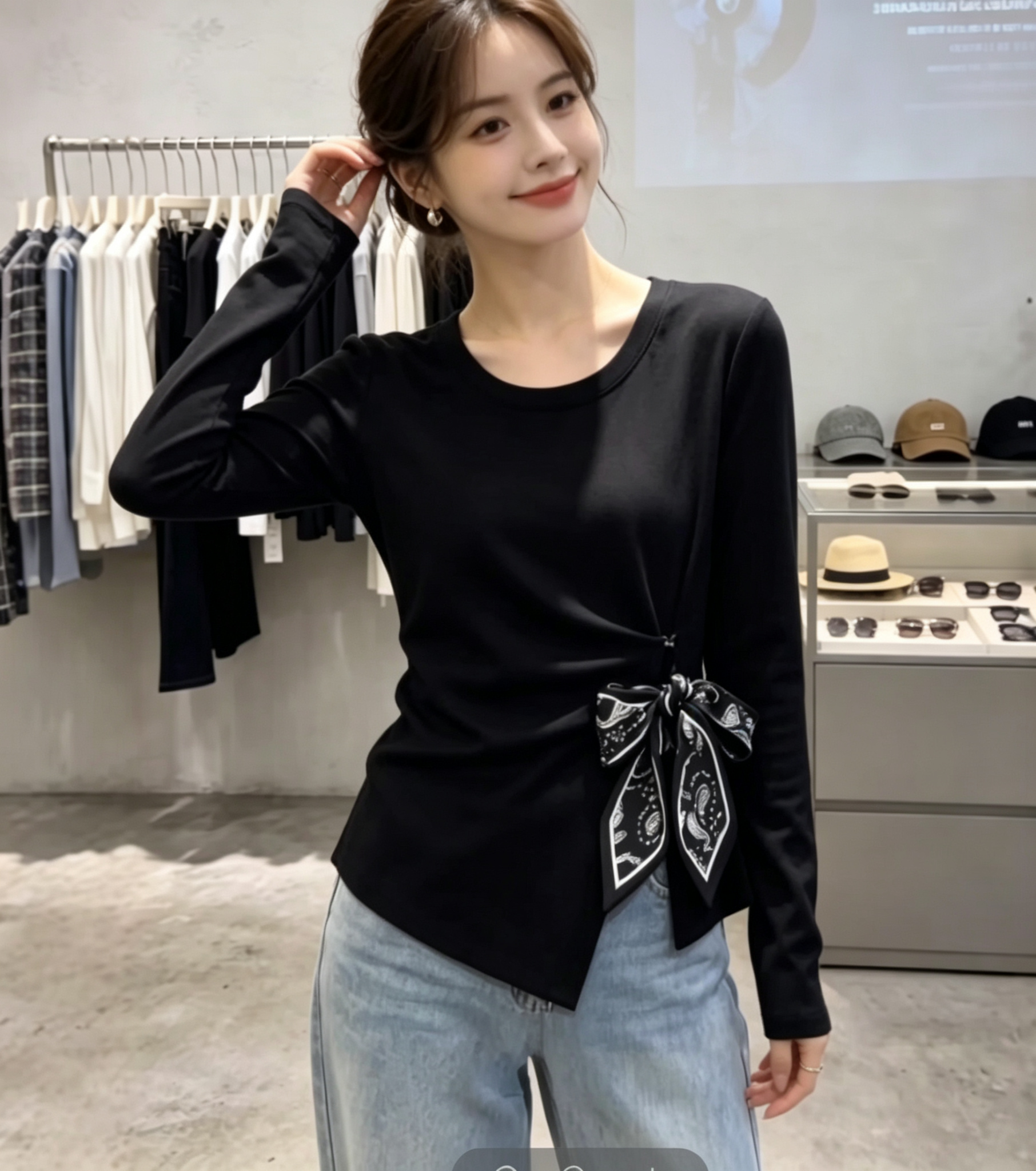 RY7920# 大码女装2026秋新款胖妹妹收腰显瘦长袖T恤上衣洋气遮肚子...