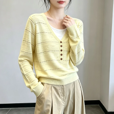 批发大码毛衣百搭假两件镂空长袖T恤针织衫女秋季女显瘦温柔风上衣
