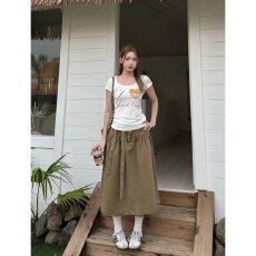 批发档口上新 2026早秋美式<b class='q'>复古</b>水洗做旧系带A字牛仔半身裙中长款
