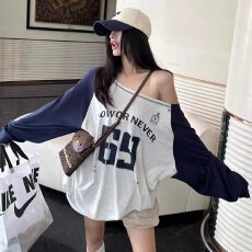 批发档口上新 2026年春秋新款女装宽松拼色长袖卫衣 <b class='q'>街头</b>风圆领插肩袖