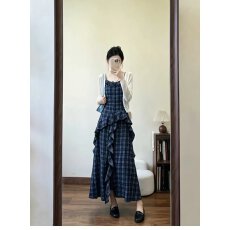 批发档口上新 2026春夏新款<b class='q'>女</b>装复古格纹吊带<b class='q'>连衣裙</b>两件套开衫