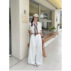 批发档口上新 2026年夏季女士休闲度假风翻领衬衫高腰阔腿<b class='q'>裤</b><b class='q'>套装</b>