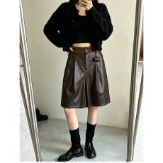 批发档口上新 2026年秋季新款高腰阔腿五分皮短<b class='q'>裤</b>女宽松直筒<b class='q'>百搭</b>