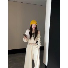 批发档口上新 2026年夏季新款露肩短款上衣高腰阔腿休闲运动套装女