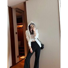 批发档口上新 2026年春季新款女士高腰微喇长裤修身显瘦裤脚荷叶边