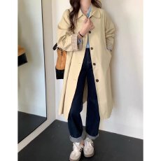 批发档口上新 2026年秋季新款女装<b class='q'>中长款</b>风衣<b class='q'>外套</b>宽松翻领格纹袖口