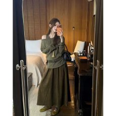 批发档口上新 2026秋季新款女装露肩长袖上衣配长款<b class='q'>半身裙</b>两件套