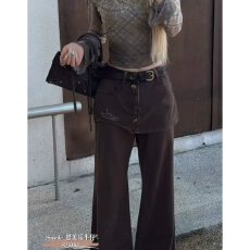 批发档口上新 2026年秋季新款女装高腰阔腿假两件<b class='q'>裙裤</b>复古水洗牛仔裙