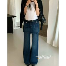 批发档口上新 2026年秋季新款高腰假两件牛仔<b class='q'>长裤</b><b class='q'>女</b>微喇马蹄裤显瘦