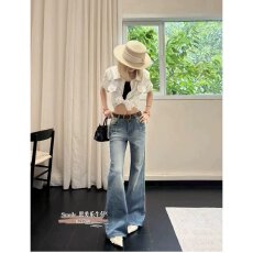 批发档口上新 2026年夏季新款高腰微喇牛仔裤<b class='q'>女</b>宽松显瘦水洗蓝<b class='q'>长裤</b>