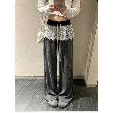 批发档口上新 2026年夏季新款<b class='q'>女</b>士高腰宽松阔腿裤休闲<b class='q'>垂</b>感蕾丝<b class='q'>长裤</b>