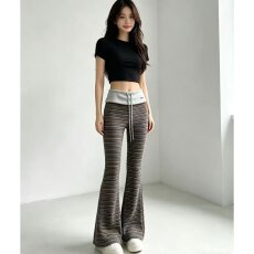 批发档口上新 2026年秋季新款女装高腰修身微喇长裤休闲针织裤