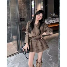 批发档口上新 2026年夏季新款<b class='q'>女</b>装翻领长袖衬衫<b class='q'>连衣裙</b>短裙套装百搭