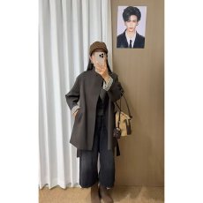 批发档口上新 2026年秋季新款女装宽松立领中长款<b class='q'>外套</b>格纹拼接袖口