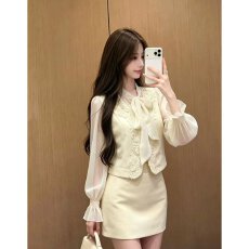 批发档口上新 2026年<b class='q'>夏季</b>新款女装蕾丝拼接雪纺灯笼袖上衣高腰A字短裙