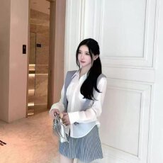 批发档口上新 2026年夏季新款女装学院风翻领长袖衬衫百褶短裙套装