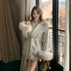 批发档口上新 2026年冬季新款女装系带收腰毛呢大衣中长款大翻领<b class='q'>外套</b>