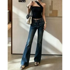 批发档口上新 2026年早秋新款<b class='q'>女</b>装低腰修身微喇<b class='q'>牛仔裤</b>复古百搭显瘦