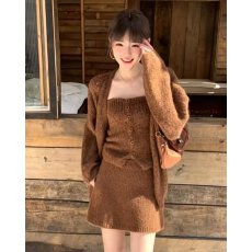 批发档口上新 2026年季节女装针织开衫<b class='q'>背心</b>短裙三件套休闲宽松毛绒感