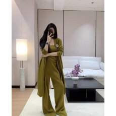 批发档口上新 2026年季节新款女装针织开衫三件套<b class='q'>长款</b><b class='q'>背心</b>阔腿裤套装