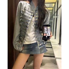 批发档口上新 2026年春秋新款女装修身短款水洗牛仔外套立领排扣百搭