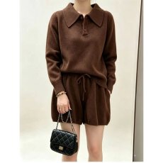 批发档口上新 2026年春秋新款女<b class='q'>装</b>针织翻领长袖上衣配短<b class='q'>裤</b>套<b class='q'>装</b>休闲