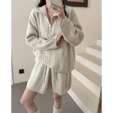 批发档口上新 2026年春秋季新款女<b class='q'>装</b>针织套<b class='q'>装</b>半拉链立领长袖上衣短<b class='q'>裤</b>