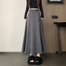档口上新 2026年秋冬新款高腰A字大摆针织半身长裙女装垂感百搭