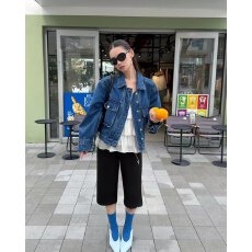 批发档口上新 2026年春季新款女装复古蓝色水洗牛仔外套宽松翻领长袖