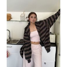 批发档口上新 2026年秋季新款女装宽松连帽拉链针织开衫毛衣外套条纹