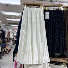 批发档口上新 2026年<b class='q'>夏</b>季新款女装高腰A字百褶半身长裙松紧腰蕾丝拼接