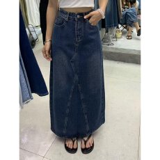 批发档口上新 2026年秋季新款高腰直筒牛仔长裙女后开叉显瘦百搭