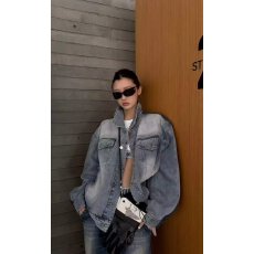 批发档口上新 2026年春季新款女装宽松拼色牛仔外套休闲翻领长袖百搭