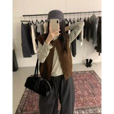 批发档口上新 2026年秋季新款女装宽松直筒拉链无袖马甲背心咖色百搭